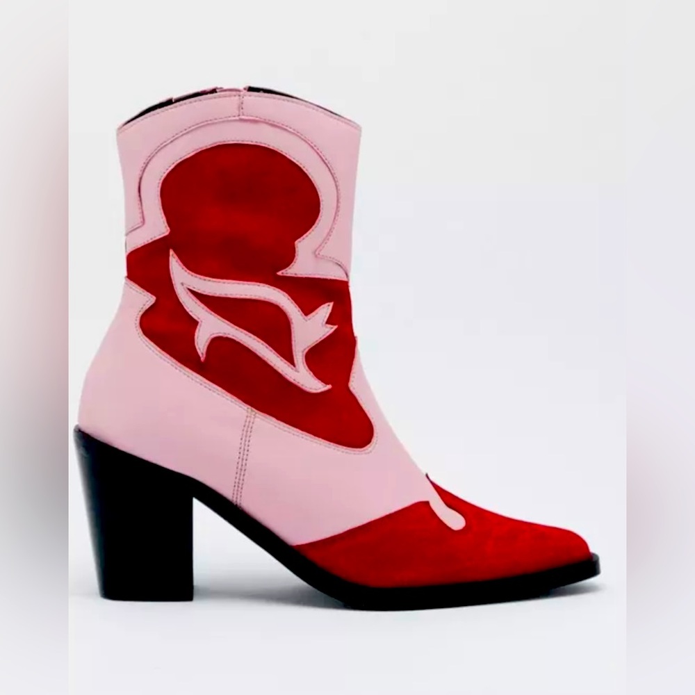 Red & Pink Suede Nasty Gal Women’s Cowboy Boot US Size 7 (UK 5)-New in Box